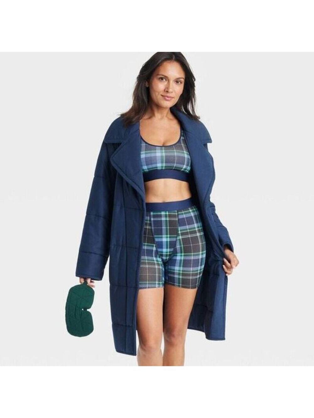 Auden NWT Women's Short Quilted Robe Blue Quilted Robe Size XS/S